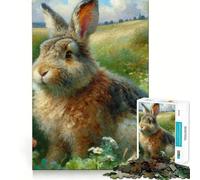 Rompecabezas de Conejo en un Prado para Adolescentes, 1000 Piezas, colección de Arte Recall Upgrade Calm Relax Clear Cut (38x26cm)
