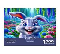 Rompecabezas de Conejo para Adultos: Conejito Blanco Sonriente Entre Flores, 1000 Piezas, Apto para descompresión, 52 x 38 cm (1000 Piezas)