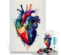 Rompecabezas de corazón Humano en Acuarela para Adultos 1000 Piezas Juego Mental Regalo Troquelado de Alta precisión Actividad Relajante para Grupos en Interiores (38x52cm)