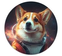Rompecabezas de Corgi Astronauta Espacial de 1000 Piezas. Rompecabezas Redondo de 1000 Piezas, Ideal para Parejas, Navidad, Año Nuevo y San Valentín. 67,5 x 67,5 cm.