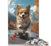 Rompecabezas de Corgi en patineta, Divertido Rompecabezas Rectangular de Papel para niños y niñas, Regalo para el Día del Niño, 1000 Piezas (75 x 50 cm)