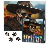 Rompecabezas de cráneo para adultos, 1000 piezas, esqueleto vaquero con sombrero al aire libre, fondo rompecabezas, 1000 unidades, desafíos imposibles difíciles, 50 x 70 cm