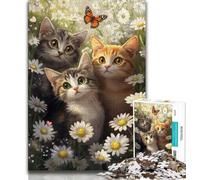 Rompecabezas de crisantemo y Gato para Adultos y Adolescentes, 1000 Piezas, Ayuda a ejercitar el Cerebro, Juguetes adictivos para Cultivar la Paciencia y la interacción Entre Padres e Hijos (38x26cm)