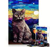 Rompecabezas de Cristal con diseño de Gato Sentado para Adultos,1000 Piezas,destreza Mental,Juego Ligero,Ajuste Perfecto,Regalo Encantador (38x52cm)