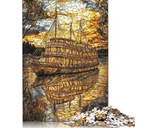 Rompecabezas de Crucero Dorado de Vidrio Premium, 100% Reciclado, Rectangular, para niños y niñas, 1000 Piezas (75 x 50 cm)