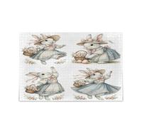 Rompecabezas de cuatro conejitos de Pascua con cestas de flores para adultos, rompecabezas desafiante de 500 piezas