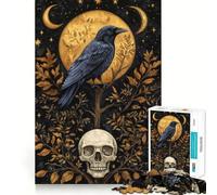 Rompecabezas de Cuervo místico y Calavera bajo la Luna Dorada para Adultos, 1000 Piezas, Juguete de razonamiento, Alivio de la ansiedad, Corte preciso, Regalo Elegante (50x75cm)