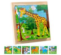 Rompecabezas de dados de madera, 3D cubo de imágenes rompecabezas rompecabezas 6 en 1 con motivos de animales, rompecabezas a partir de 2 años, rompecabezas de madera 3D rompecabezas rompecabezas