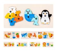 Rompecabezas de de animal de madera, juego de rompecabezas de animales de madera,Niños Bloques de coincidencia de patrones de animales de madera - 3D colorido rompecabezas de clavijas, parent-hijo tem