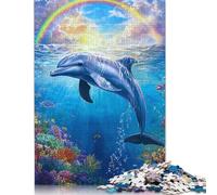Rompecabezas de delfín bajo el arcoíris, Juego de Bricolaje, Rompecabezas de cartón Premium para Mujeres, Hombres y niños, Regalo para el Día del Niño, 1000 Piezas (38 x 26 cm)