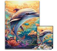Rompecabezas de Delfines de 1000 Piezas para Adultos, Rompecabezas de Madera, decoración del hogar y la diversión navideña, 50x75cm/19,68x29,52 Pulgadas