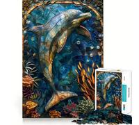 Rompecabezas de Delfines de vidrieras de 1000 Piezas para Adultos Juguete Inteligente para Jugar en Interiores Corte preciso Un Regalo Encantador 50x75cm
