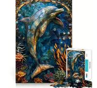 Rompecabezas de Delfines de vidrieras de 1000 Piezas para Adultos Juguete Inteligente para Jugar en Interiores Corte preciso Un Regalo Encantador 38x26cm