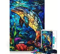 Rompecabezas de Delfines de vidrieras para Adolescentes, 1000 Piezas, para Mejorar la Memoria, para Disfrutar de un Juego de Mesa, con Bordes limpios, 50x75cm
