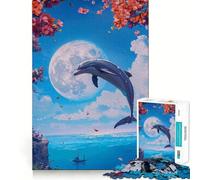 Rompecabezas de Delfines en Acuarela 1000 Piezas Divertido para estimular la concentración Cortado con láser para un Ajuste Actividad para Compartir con Seres Queridos (38x52cm)