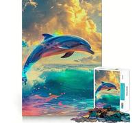 Rompecabezas de Delfines en Acuarela de 1000 Piezas para Adolescentes Entrenamiento de Memoria Diversión conexión Limpia y sin interrupciones Actividad Relajante para Grupos en Interiores (38x52cm)