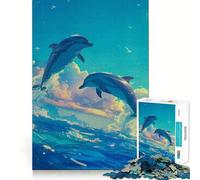 Rompecabezas de Delfines en Acuarela de 1000 Piezas para Adolescentes Juego para estimular la Mente Montaje Firme y Seguro Actividad Divertida para Toda la Familia (50x75cm)