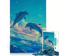 Rompecabezas de Delfines en Acuarela para Adultos 1000 Piezas Juego Estimulante Estructura de Encaje precisa fácil de Aprender diversión para Toda la Familia (38x52cm)