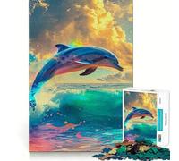 Rompecabezas de Delfines en Acuarela para Adultos 1000 Piezas Juego para estimular la Mente tamaño Uniforme Piezas precisas Ideal para Viajar ejercitar la Mente (50x75cm)