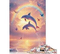 Rompecabezas de Delfines y arcoíris al Atardecer, Juguete Relajante, Rompecabezas de cartón Premium para Adultos y niños, 1000 Piezas (75 x 50 cm)