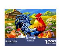 Rompecabezas de descompresión de 1000 Piezas de Gallo, Juego Educativo, Pollos, jardín, Granero rústico, Soleado, para Adultos, decoración de Pared y Regalos, 38 x 26 cm (1000 Piezas)