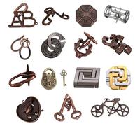 Rompecabezas de desenredo de ensamblaje, Rompecabezas de Bloqueo de Doble Llave, de Bloqueo de Metal clásico de 15 Piezas, Tradicionales para Juegos, desbloqueo de Juguetes