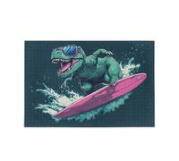 Rompecabezas de dinosaurio T-rex Surfing Teal Floor Puzzle para adultos, diversión y arte de pared perfecto, juegos de cerebro geniales, los mejores regalos para tu familia, rompecabezas para adultos