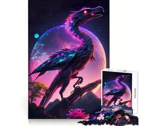 Rompecabezas de Dinosaurios de Cuento de Hadas neón para Adolescentes, 1000 Piezas, Juguete de lógica de Tren, cómodo y Relajante, Corte Suave, Regalo para Festivales (38x26cm)