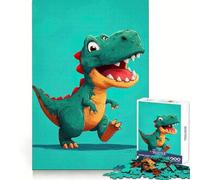 Rompecabezas de Dinosaurios de Dibujos Animados sobre Fondo Turquesa para Adultos 1000 Piezas Agudeza Mental Placer Relajante Ajuste preciso Regalo significativo (38x52cm)