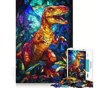 Rompecabezas de Dinosaurios de vidrieras de 1000 Piezas para Adolescentes Puzzle Wise Think Toy Simple Fun Tight Cut Santa Wish Pick 38x52cm