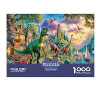 Rompecabezas de Dinosaurios para Adultos: Dinosaurios Cerca del Castillo, 1000 Piezas, Apto para descompresión, 70 x 50 cm, 1000 Piezas