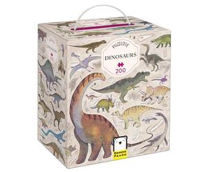 Rompecabezas de dinosaurios Puzzlove - 200 piezas con tamaño completo grande de 27 x 19 pulgadas - La ilustración artística incluye nombres reales de dinosaurios para aprender y recordar, para niños y