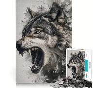 Rompecabezas de Doble exposición de Lobo,1000 Piezas,Entrenamiento Mental,Piezas sin Rebabas,Corte Limpio,Actividad Absorbente para Noches tranquilas (38x52cm)