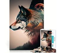 Rompecabezas de Doble exposición de Lobo,1000 Piezas,Juego cognitivo Divertido,Estructura de Encaje preciso,Actividad para Fortalecer los Lazos Familiares (50x75cm)