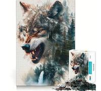 Rompecabezas de Doble exposición de Lobos,1000 Piezas para Adultos,Juego para estimular la Memoria,Calidad Profesional,Actividad de Corte conmovedora para Compartir en Familia (50x75cm)