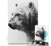 Rompecabezas de Doble exposición de Oso Polar de 1000 Piezas para Adultos Rompecabezas Mental Suave y Relajante Imagen para armar Artículo de Santa Claus (38x52cm)