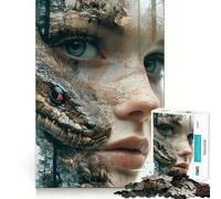 Rompecabezas de Doble exposición Mujer y Serpiente de 1000 Piezas Juego de Memoria Cerebral Corte láser Actividad Absorbente para Noches tranquilas (50x75cm)