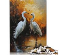 Rompecabezas de Dos garzas en un Estanque, Juguete Relajante, Rompecabezas de cartón Premium para Adultos y niños, 1000 Piezas (26 x 38 cm)