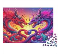 Rompecabezas de Dragón 1000 Piezas para Hombres y Mujeres Dos Dragones Formando Corazón Regalo Divertido y Actividad en el Hogar | Decoración de Pared 52x38cm/1000pzs