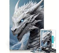 Rompecabezas de dragón Blanco y Plateado 1000 Piezas Juego Divertido sin Rebabas Piezas de Corte Limpio portátil Ideal para Viajes (38x26cm)