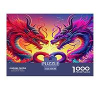 Rompecabezas de dragón de 1000 Piezas para Adultos: Dos Dragones Formando un corazón para Toda la Familia, Mujeres, Hombres, 52 x 38 cm (1000 Piezas)