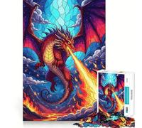 Rompecabezas de dragón de vitral Que escupe Fuego para Adolescentes, 1000 Piezas, Juguete de lógica, diversión Relajante, Bordes Suaves, Regalo de cumpleaños 38x26cm