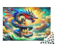 Rompecabezas de dragón divino 1000 piezas Puzzles de mar de nubes y olas juego de rompecabezas familiar divertido y estimulante cartón reciclado 100% para adultos y niños 52x38cm/1000 piezas