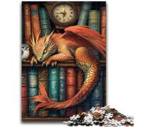 Rompecabezas de dragón en la estantería para Adultos y Adolescentes, Ideal para aliviar el estrés, Ideal para Decorar el Escritorio (38x26cm)