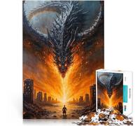 Rompecabezas de Dragon Over City Paintingteenager, 1000 piezas, desafío educativo con piezas totalmente entrelazadas al azar, 38 x 26 cm