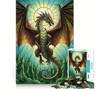 Rompecabezas de dragón sobre Bosque con vidrieras, 1000 Piezas para Adultos Juguete Inteligente para Jugar en Interiores Corte preciso Un Regalo Encantador 50x75cm