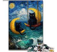 Rompecabezas de El Gato de Van Gogh en el Cielo Nocturno para Adultos y Adolescentes, 1000 Piezas Juego desafiante Cada Pieza es única Diversión Familiar desafiante (50x75cm)