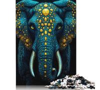 Rompecabezas de Elefante Azul y Dorado: desafiante y Estimulante Rompecabezas de cartón Premium para Adultos y Adolescentes 1000 Piezas (75 x 50 cm).