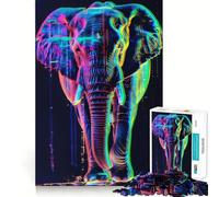 Rompecabezas de Elefante con Efecto neón de 1000 Piezas para Adultos Juego Inteligente, sin estrés, con patrón de Montaje y una cálida Sorpresa (50x75cm)
