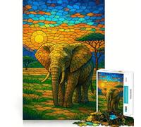 Rompecabezas de Elefante de vidrieras al Atardecer para Adultos, 1000 Piezas, para estimular la Memoria, Momentos acogedores, Montaje de Patrones, Lista de Deseos de Papá Noel 38x52cm
